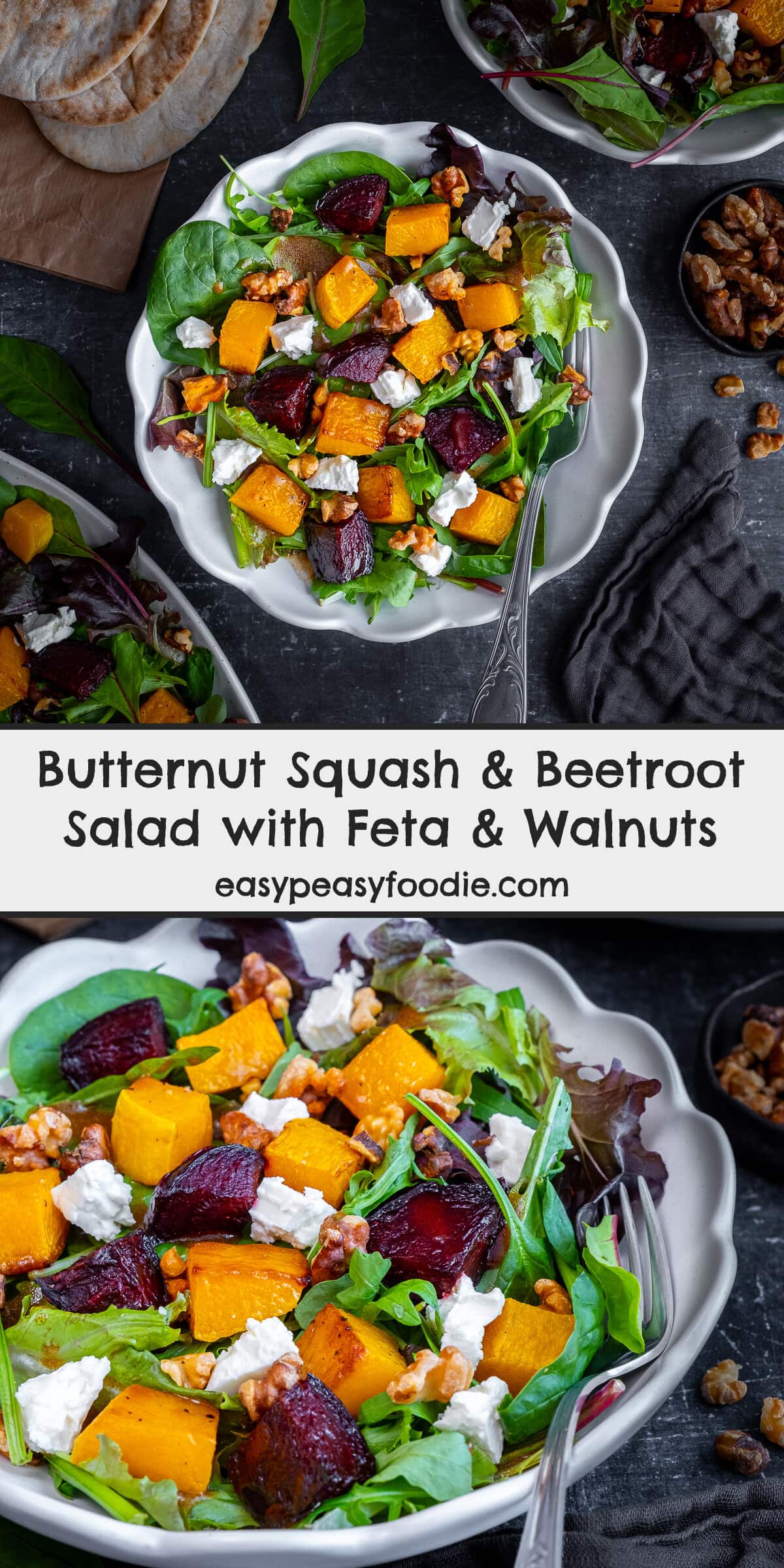 Roasted Butternut Squash and Beetroot Salad with Feta and Walnuts Pin