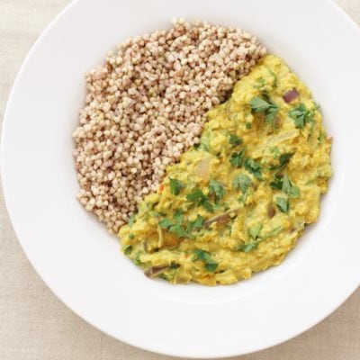 Kale and Red Onion Dhal with Buckwheat (Vegan)