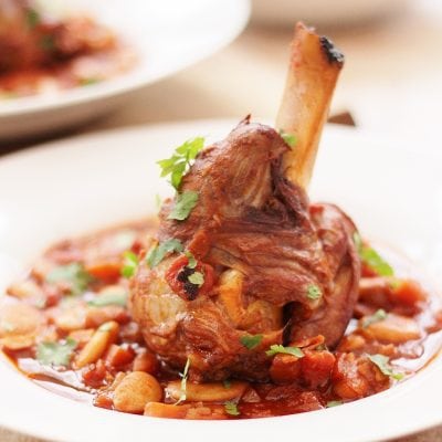 Spanish Style Red Wine, Borlotti Bean and Lamb Shank Casserole