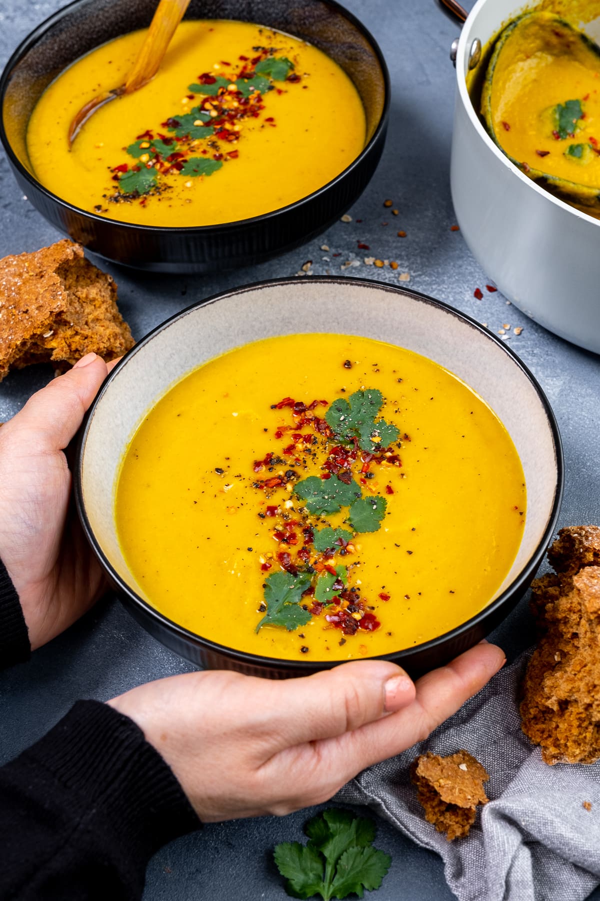 Spiced Carrot and Lentil Soup in a bowl