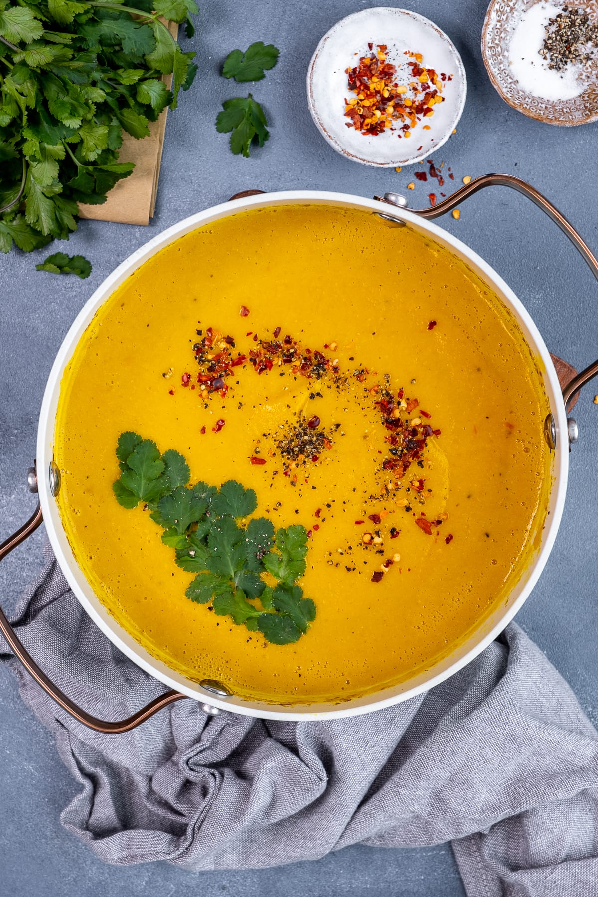 Spiced Carrot and Lentil Soup in the pan