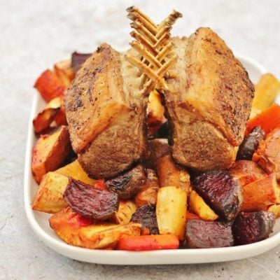 Spiced Rack of Lamb with Honey Roasted Root Vegetables