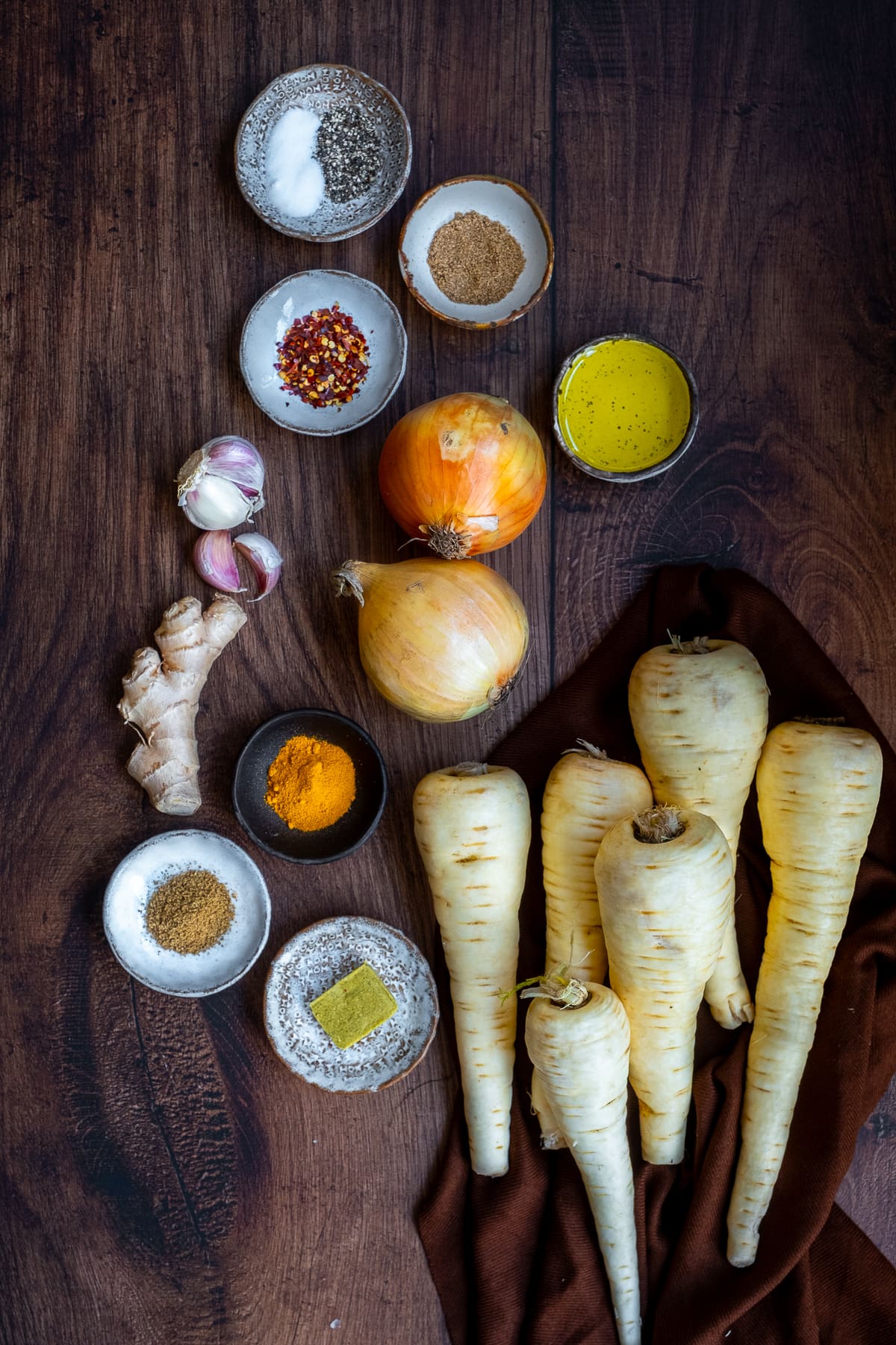 Ingredients shot for Spicy Parsnip Soup