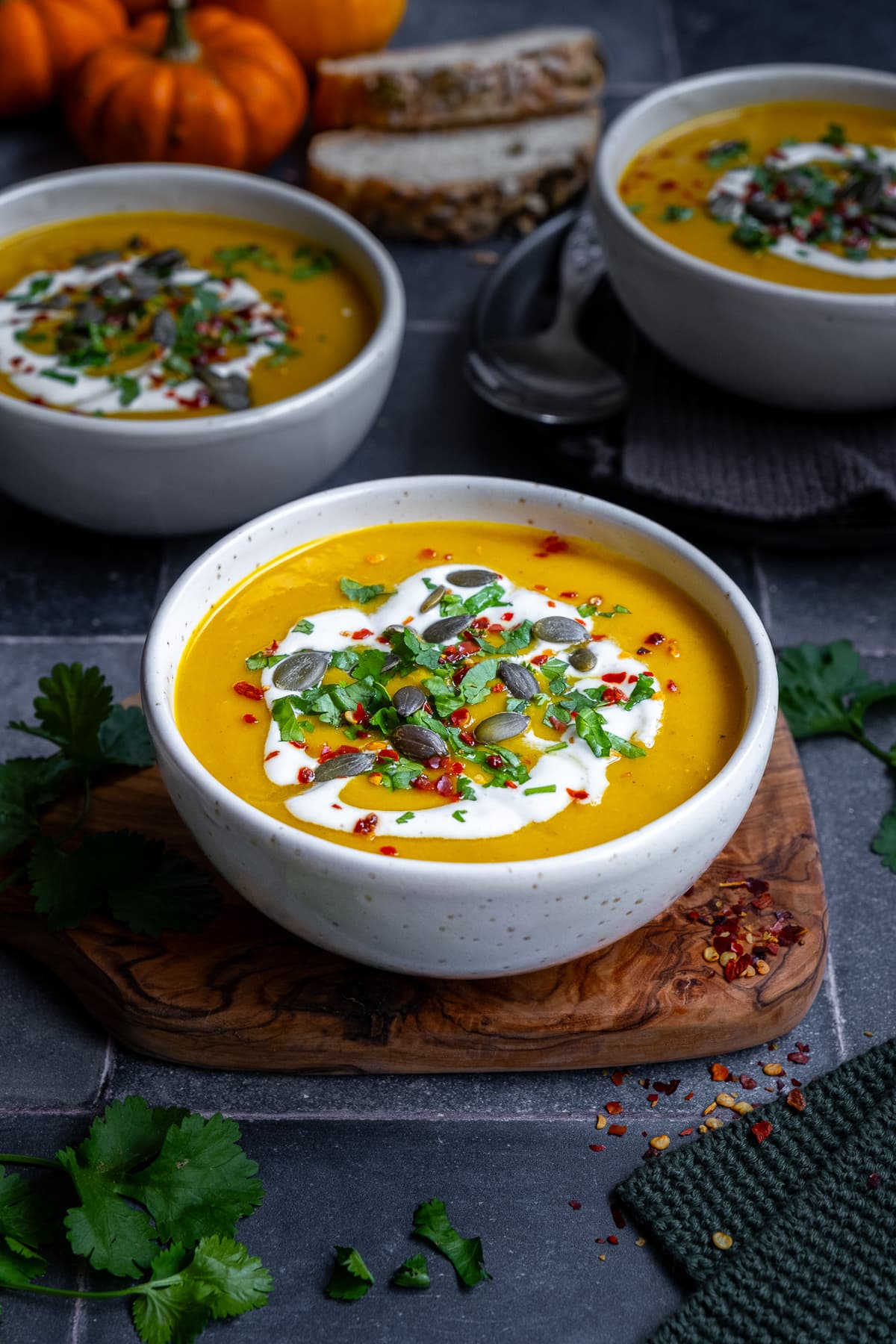 3 bowls of Spicy Pumpkin Soup