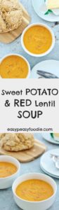 Quick, easy, nutritious and frugal, this Sweet Potato and Red Lentil Soup is just bursting with flavour from the sweet root vegetables, earthy lentils, chillies and spices – perfect for warming you up on a chilly winter’s day. It’s also vegan, vegetarian, gluten free and dairy free. #sweetpotato #redlentil #soup #lentilsoup #vegan #vegetarian #dairyfree #glutenfree #easyfood #quickfood #easydinners #midweekmeals #easypeasyfoodie