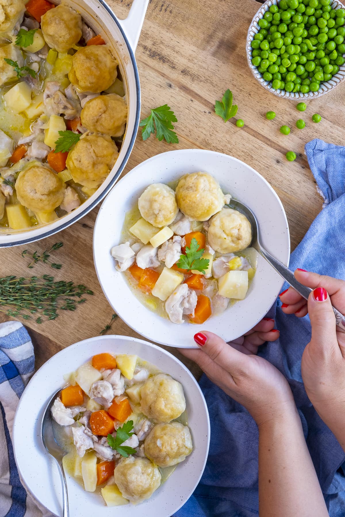 Traditional British Suet Dumplings and stew in 2 bowls 