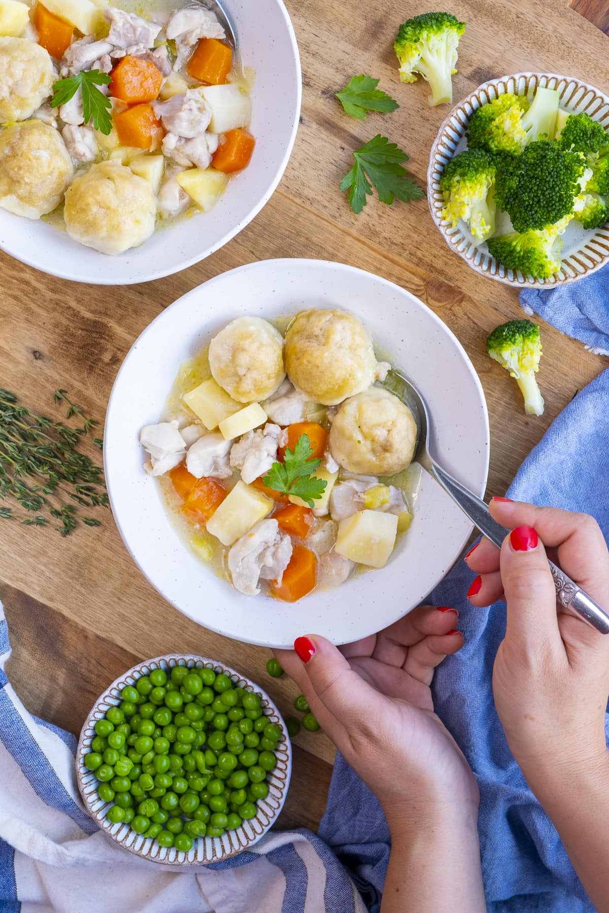 Traditional British Suet Dumplings in a bowl with stew