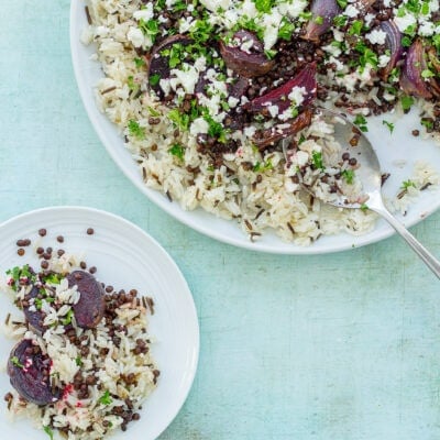 Warm Lentil, Beetroot and Feta Salad with Wild Rice