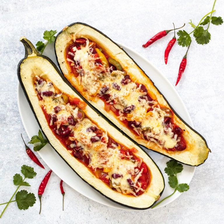 Vegetarian Stuffed Marrow with Veggie Chilli